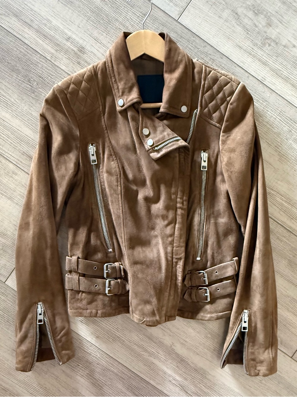 Women's AllSaints Suede Moto Jacket in Brown